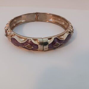 Women's Bangle: Gold with Amethyst Accents - Spring Hinge BoHo Casual Formal